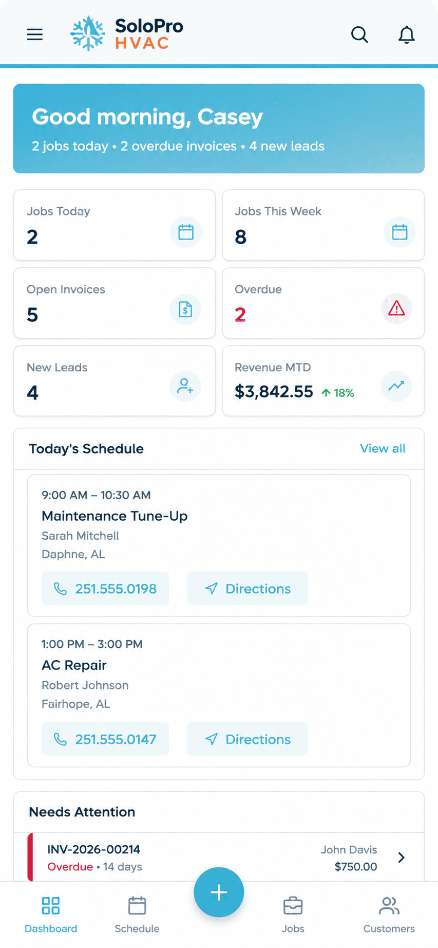 SoloPro mobile dashboard